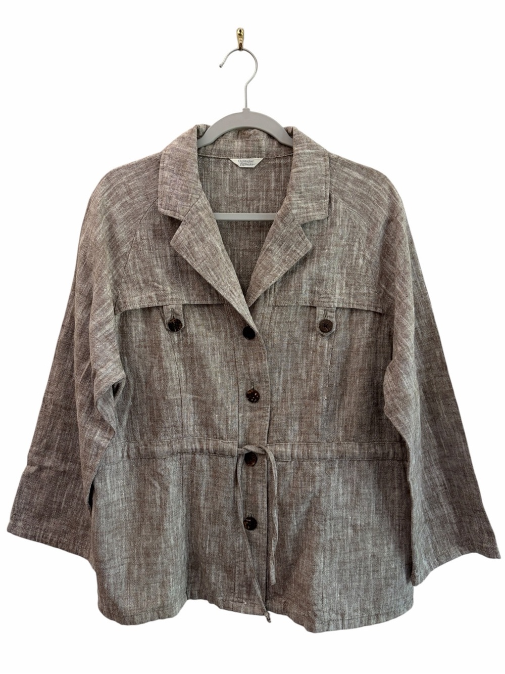Christopher & Banks New England Chore Linen Button Front Jacket Heather Taupe OS